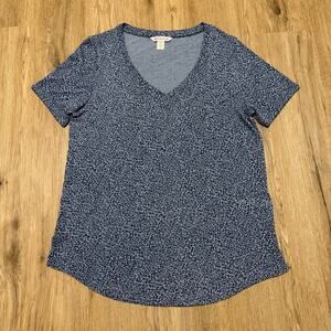 Athleta Breezy Scoop V-Neck Tee Blue Leopard Pring